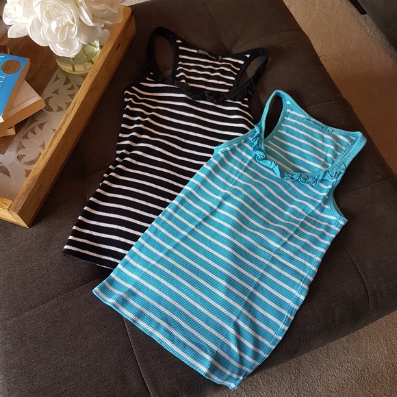 Terranova Sea Blue/White & Black/White Striped Racerback Tank Top from Italy SET - Picture 1 of 17